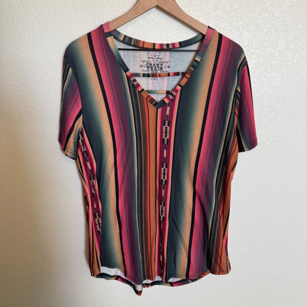 Western Boho Serape Crazy Train Tee Size Large Multicolor